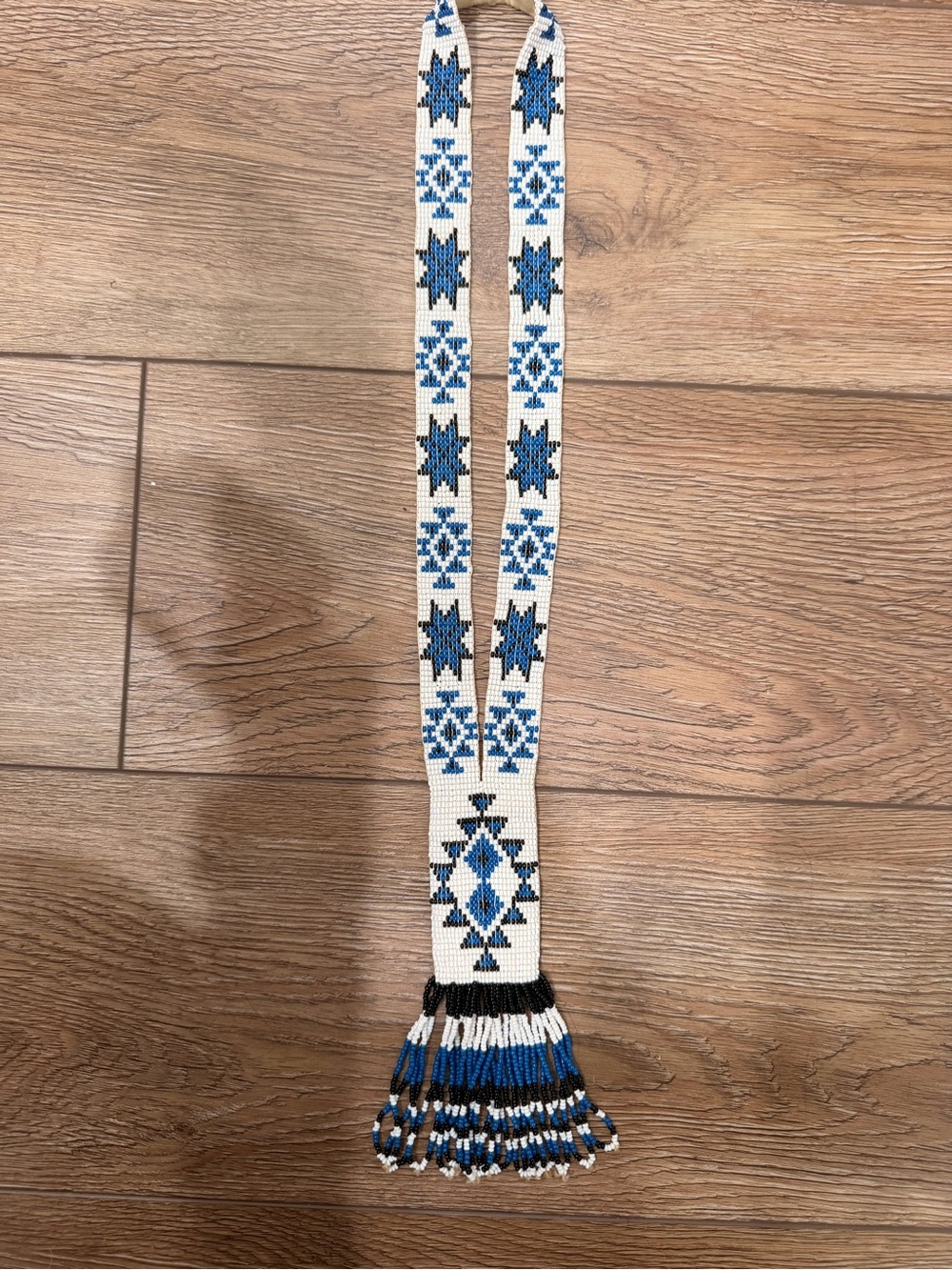 Handmade Beaded Necklace with Blue Star Pattern